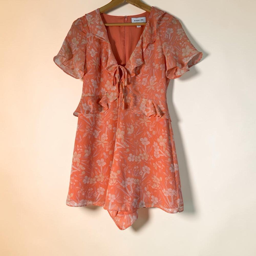 Highline Collective Women Floral Ruffle-Front Romper Orange Size S Zipper Spring
